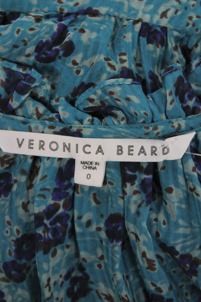 Veronica Beard Womens Maxi Silk Floral Dress Blue Short Sleeve Size 0