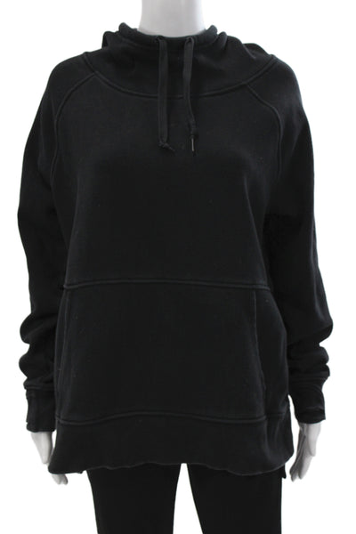 Athleta Women Pullover Hoodies Black Mock Neck Drawstring Long Sleeve Size M