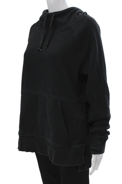 Athleta Women Pullover Hoodies Black Mock Neck Drawstring Long Sleeve Size M