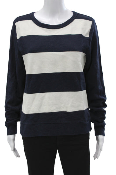J Crew Unisex Pullover Sweatshirt Dark Blue Striped Zip Long Sleeve Size M