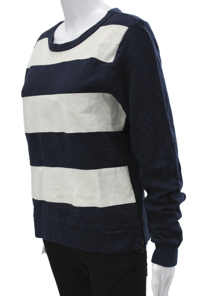 J Crew Unisex Pullover Sweatshirt Dark Blue Striped Zip Long Sleeve Size M