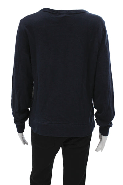 J Crew Unisex Pullover Sweatshirt Dark Blue Striped Zip Long Sleeve Size M