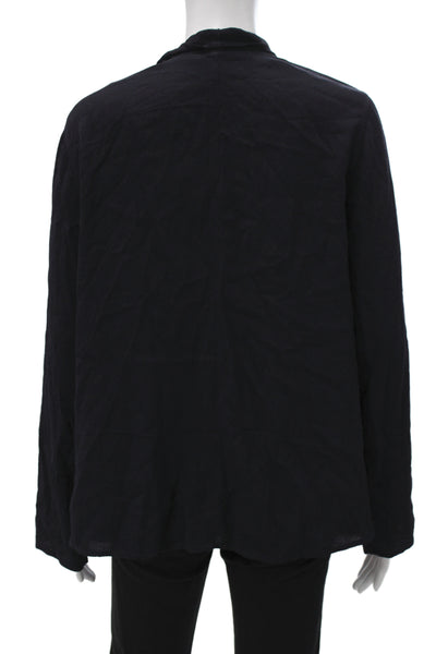 Eileen Fisher Women Black Rayon Collared Long Sleeve Cardigan Size M