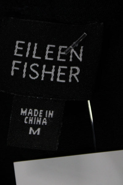 Eileen Fisher Women Black Rayon Collared Long Sleeve Cardigan Size M