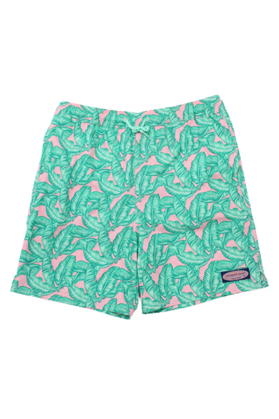Vineyard Vines Childrens Boys Leaf Print Swim Shorts Pink Green Size Large