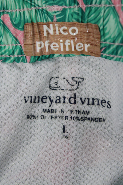 Vineyard Vines Childrens Boys Leaf Print Swim Shorts Pink Green Size Large
