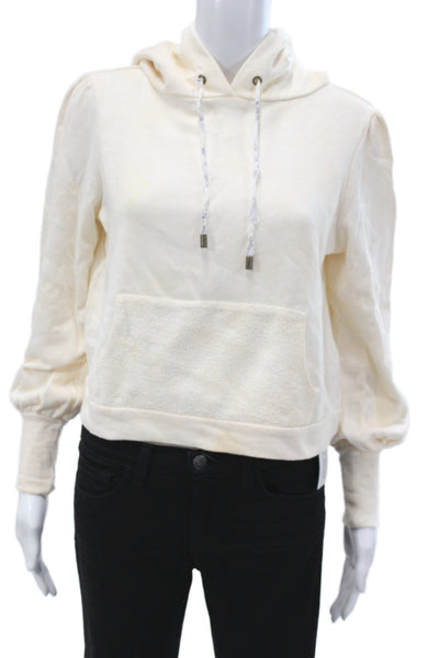 Love Shack Fancy Women Pullover Hoodie Beige 100% Cotton Drawstring Size XS