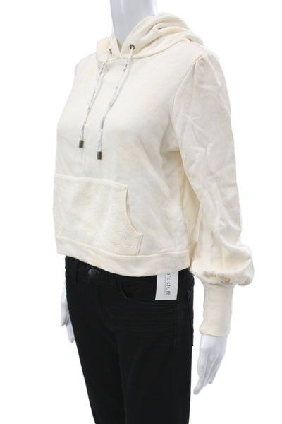 Love Shack Fancy Women Pullover Hoodie Beige 100% Cotton Drawstring Size XS