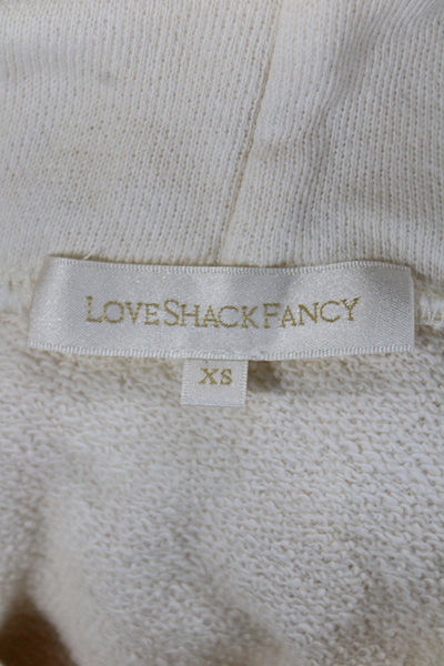Love Shack Fancy Women Pullover Hoodie Beige 100% Cotton Drawstring Size XS