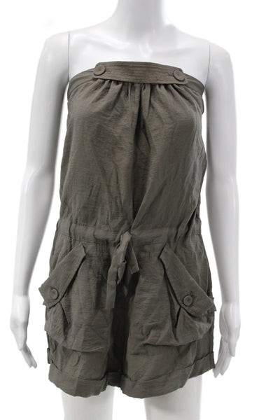 BCBG Max Azria Women Strapless Sleeveless Green Playsuit Rayon Safari Size 0