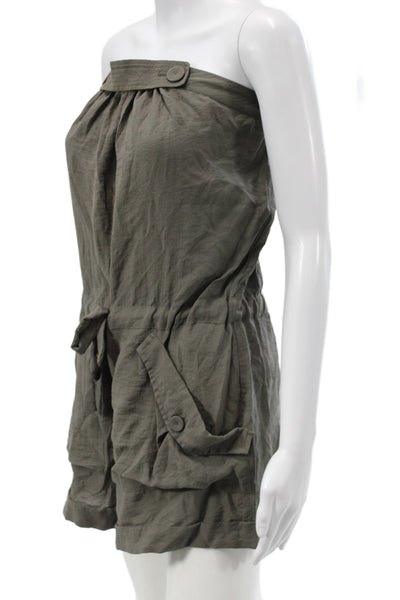 BCBG Max Azria Women Strapless Sleeveless Green Playsuit Rayon Safari Size 0