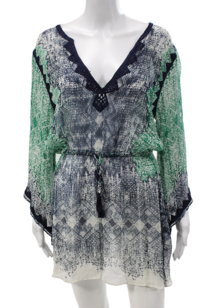 Calypso Saint Barth Women Shift Dress Multi Silk V Neck Long Sleeve Size 0