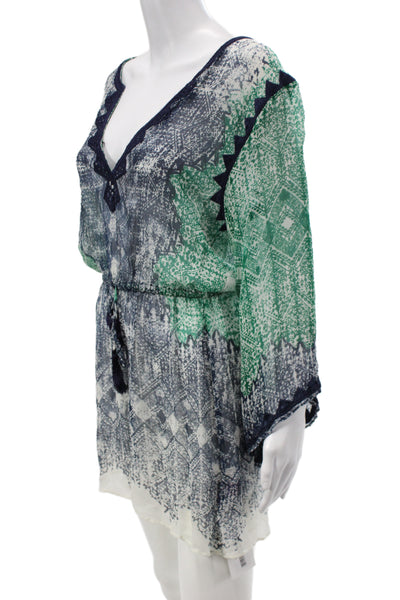 Calypso Saint Barth Women Shift Dress Multi Silk V Neck Long Sleeve Size 0
