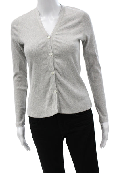 Buck Mason Womens Gray V Neck Long Sleeve Cardigan 90% Cotton Size S