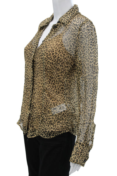 J Crew Women Collared Animal Print Button Up Blouse Beige Cupro Viscose Size 2