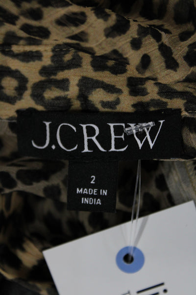 J Crew Women Collared Animal Print Button Up Blouse Beige Cupro Viscose Size 2