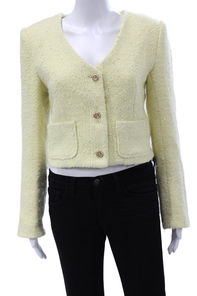 ASTR Women Yellow Wool Blend V Neck Long Sleeve Blazer Size S