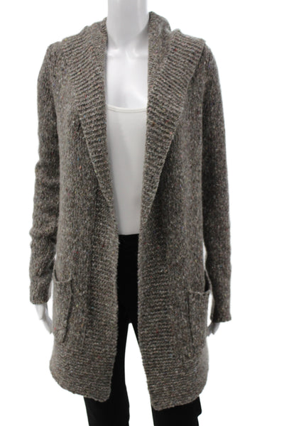 Theory Womens Petite Gray Wool Blend Collared Cardigan Long Sleeve Size S