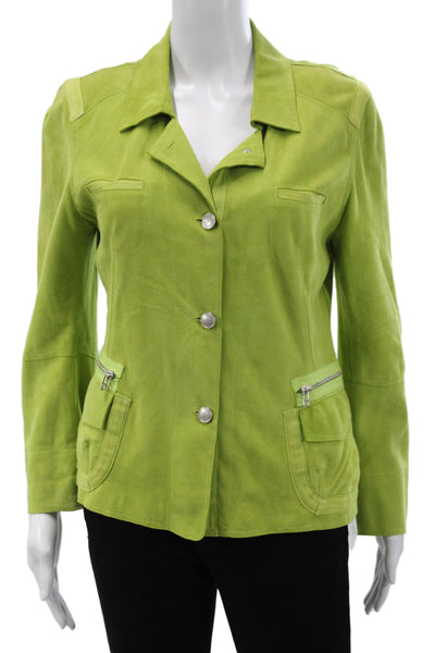 Sharis Place Women Green Goat Basic Jacket Button Long Sleeve Size 44