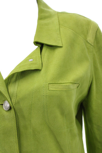Sharis Place Women Green Goat Basic Jacket Button Long Sleeve Size 44