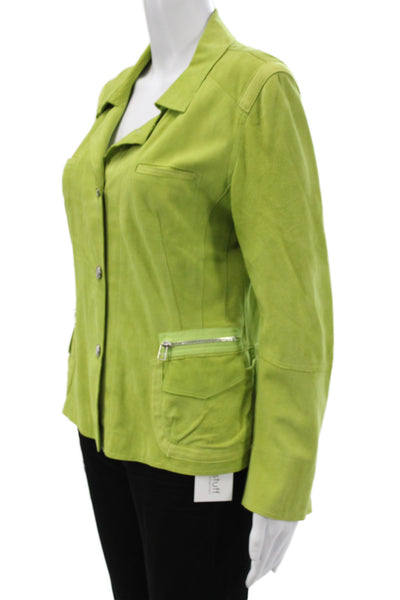 Sharis Place Women Green Goat Basic Jacket Button Long Sleeve Size 44