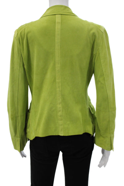 Sharis Place Women Green Goat Basic Jacket Button Long Sleeve Size 44