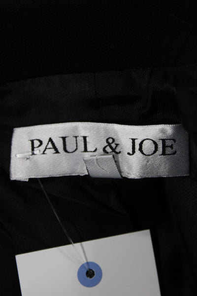 Paul & Joe Womens Black Floral Polyester Overcoat Button Long Sleeve Size 38