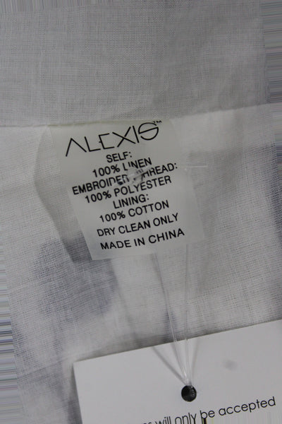Alexis Womens Blue Linen Cropped Sleeveless Blouse Square Neck Floral Size S