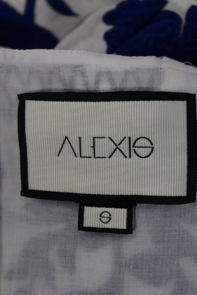 Alexis Womens Blue Linen Cropped Sleeveless Blouse Square Neck Floral Size S