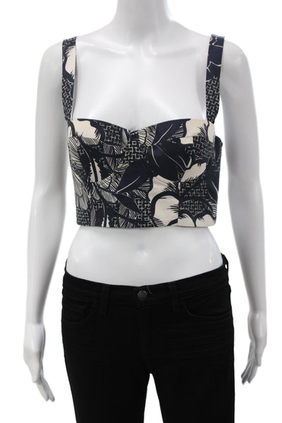 Cara Cara Womens Cropped Floral Tank Sweetheart Neckline Blue Cotton Zip Size 4