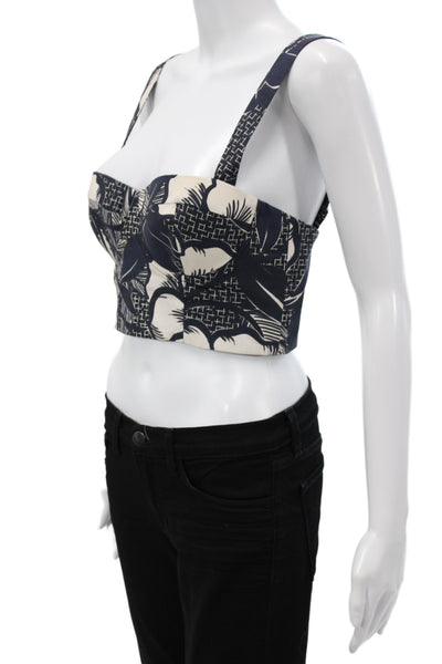 Cara Cara Womens Cropped Floral Tank Sweetheart Neckline Blue Cotton Zip Size 4