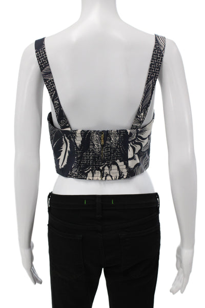 Cara Cara Womens Cropped Floral Tank Sweetheart Neckline Blue Cotton Zip Size 4