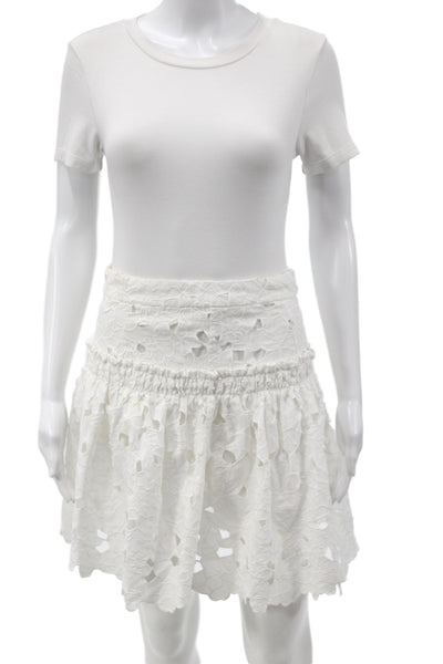 Cara Cara Womens Flare Skirt White Floral Eyelet Mini Size 4