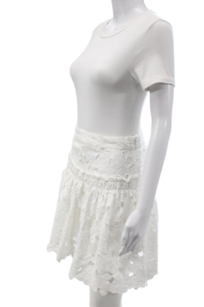 Cara Cara Womens Flare Skirt White Floral Eyelet Mini Size 4