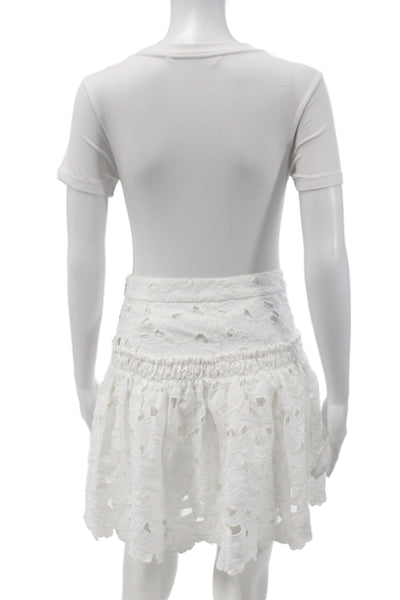 Cara Cara Womens Flare Skirt White Floral Eyelet Mini Size 4
