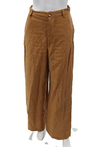 Bardot Womens Brown Linen Dress Pants Button Size 4