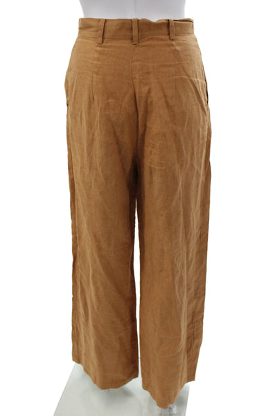 Bardot Womens Brown Linen Dress Pants Button Size 4