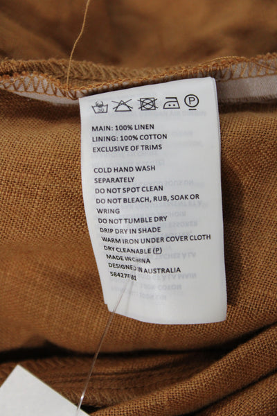 Bardot Womens Brown Linen Dress Pants Button Size 4