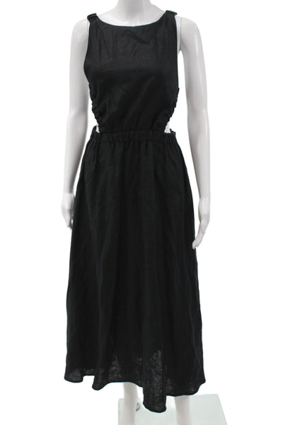 Pixie Market Women Maxi Dress Black Linen Sleeveless Size S