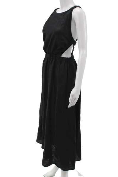 Pixie Market Women Maxi Dress Black Linen Sleeveless Size S