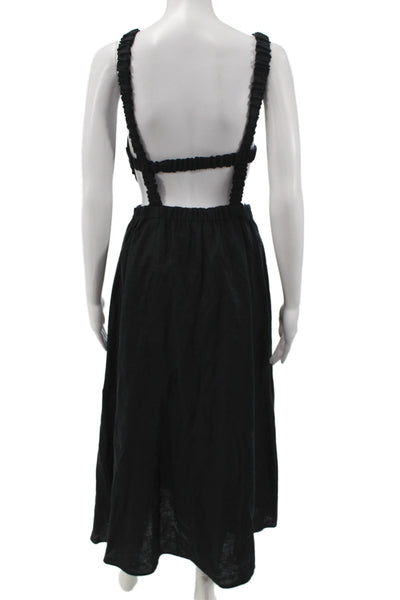 Pixie Market Women Maxi Dress Black Linen Sleeveless Size S