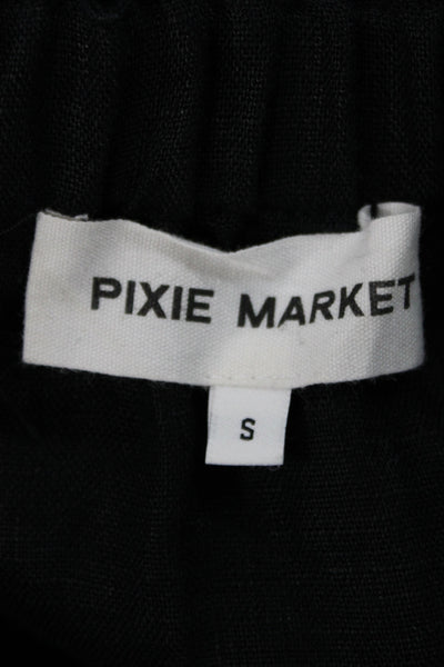 Pixie Market Women Maxi Dress Black Linen Sleeveless Size S