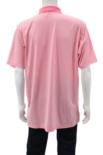 Peter Millar Mens Striped Short Sleeves Rugby Shirt Pink White Size Large
