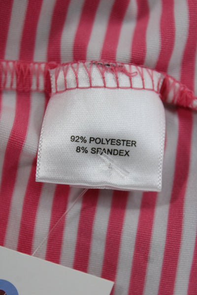 Peter Millar Mens Striped Short Sleeves Rugby Shirt Pink White Size Large