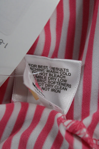 Peter Millar Mens Striped Short Sleeves Rugby Shirt Pink White Size Large