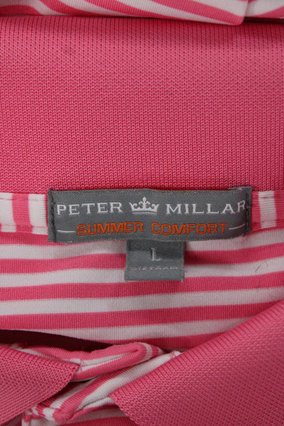 Peter Millar Mens Striped Short Sleeves Rugby Shirt Pink White Size Large