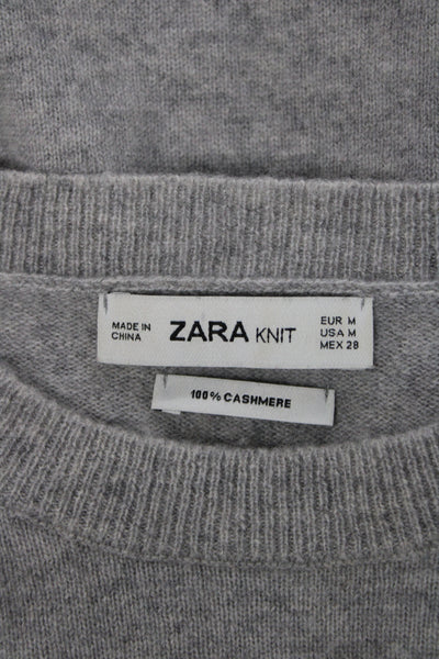 Zara Womens Pullover 100% Cashmere Crew Neck Long Sleeve Gray Size M