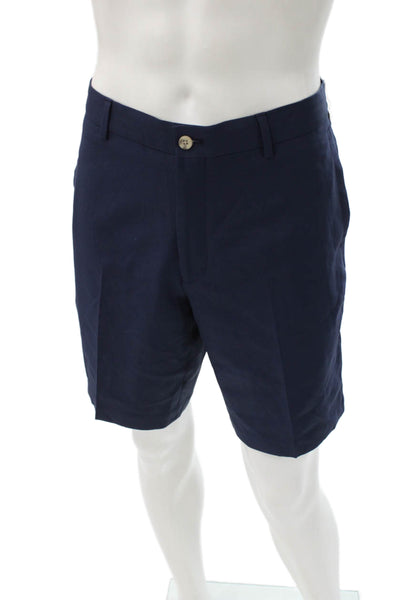 Peter Millar Mens Casual Blue Solid Shorts Button Closure Size 34