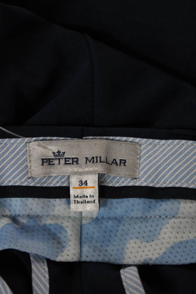 Peter Millar Mens Casual Blue Solid Shorts Button Closure Size 34