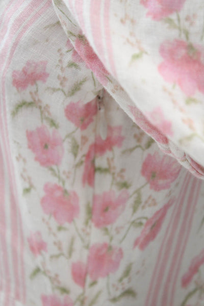 Love Shack Fancy Women Floral Linen Maxi Dress Square Neck Short Sleeve Size 8